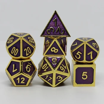 

metal dice dnd dices set rpg polyhedral solid dungeons and dragon table games Zinc alloy Golden and purple digital d&d dice 7pcs