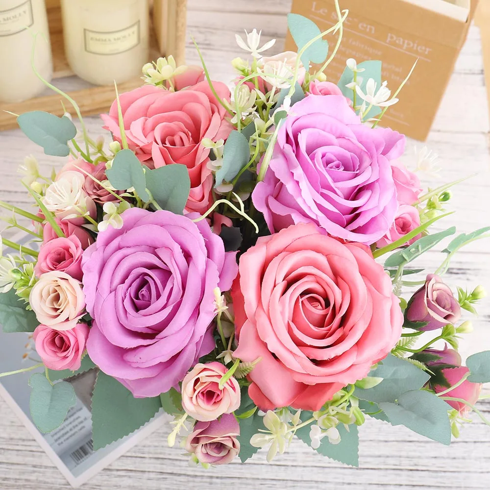 Nordic Artificial Silk Flowers Beautiful Bouquet High Quality Big Roses for Home Wedding Table Decor Fake Flower Valentine Gifts
