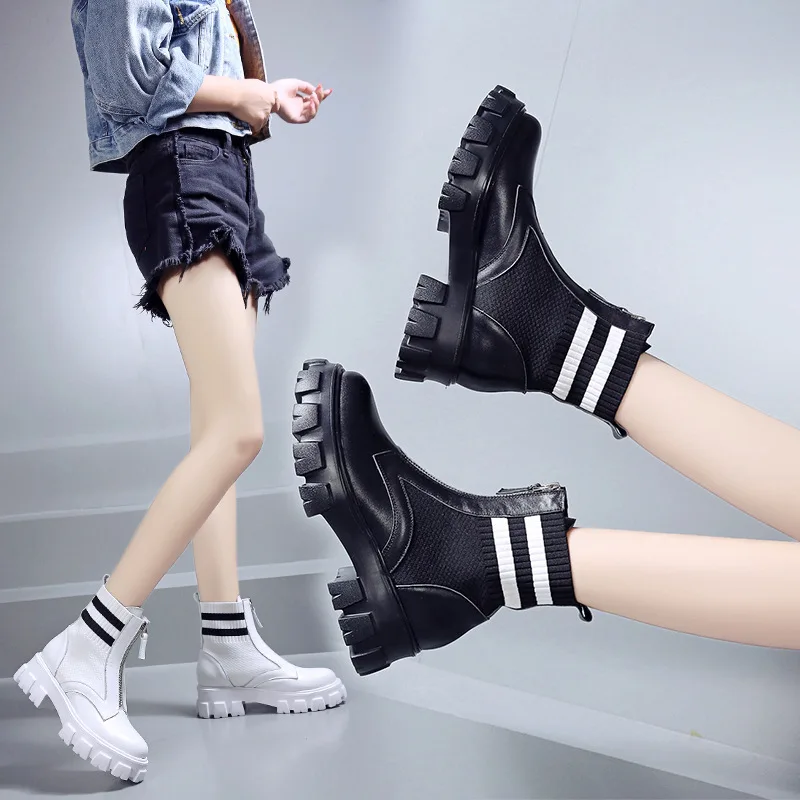 Fujin/женские ботинки Эластичные носки Ботильоны на платформе Новинка 2020 года