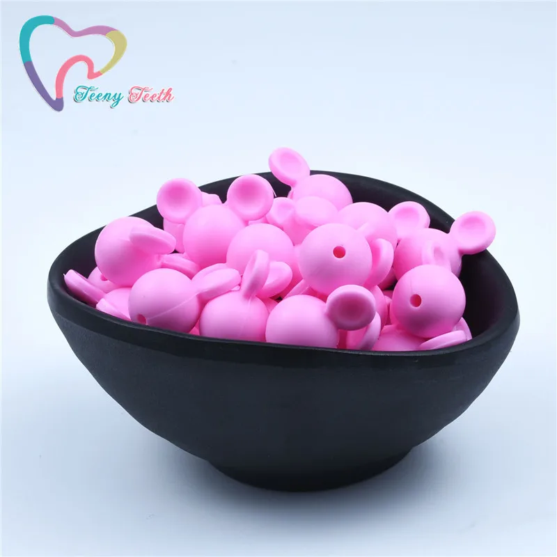 Pink 100 шт. мышь силиконовые бусины Детские молярные Прорезыватели для зубов игрушки DIY делая пищевые, прорезывание зубов ожерелье соска цепи аксессуары - Цвет: Pink