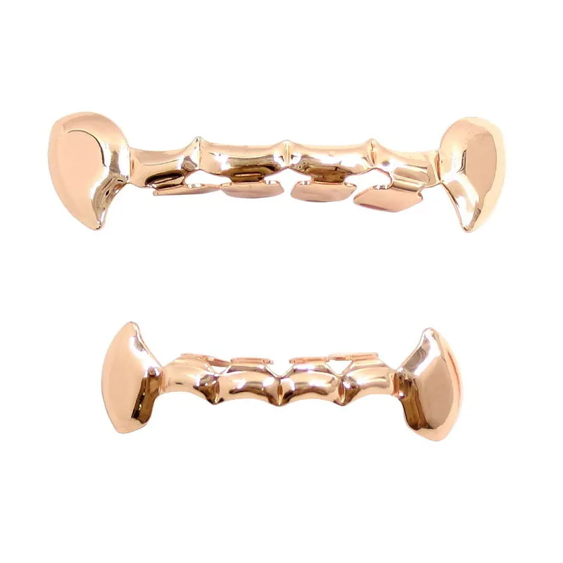 4 Colors Men Hip Hop Teeth Grill Top& Bottom Vampire Fang Tooth Dental Grills Cosplay Party Jewelry Rose Gold