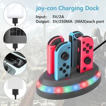 

4 in 1 Controller Charging Dock Cradle Game Controller Joystick Charger Stand DC 5V 2A Power Supply Station for Nintendo Switch