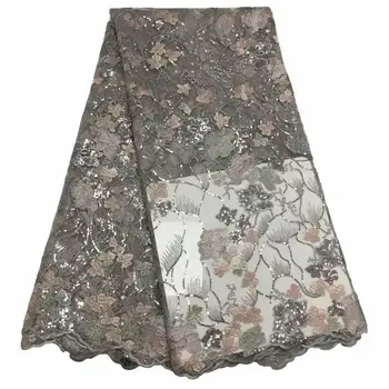 

2019 High Quality French 3D Flowers Tulle African Lace Fabric Sequins Embroidered Nigerian Lace Fabrics For Women Wedding Dress