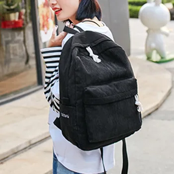 

Hot Selling Women Preppy Style Backpack Soft Fabric Corduroy School Backpack for Teenage Girls -B5