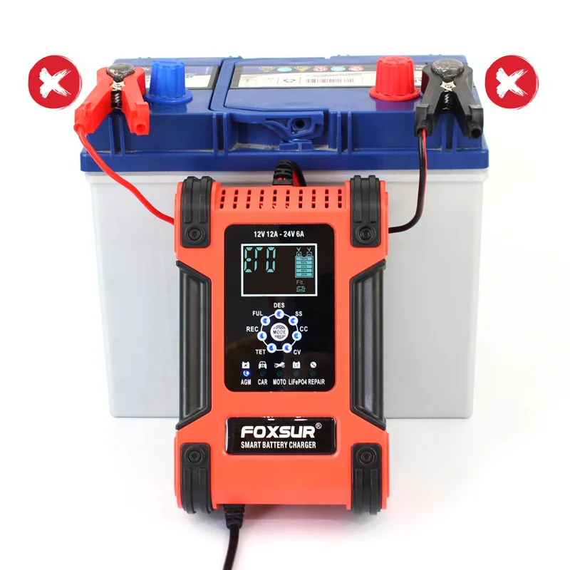 FOXSUR 12V24V 12A Intelligent Pulse Repair Charger Car Battery Charger for Car M