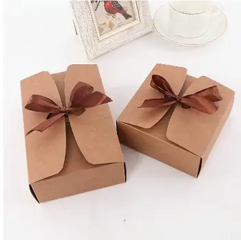 

20pcs/lot Natural Kraft Paper Box Gift Packing Box Brown Ribbon Cookie Boxes Packaging for Sweets Candy Puffs Box Present Carton