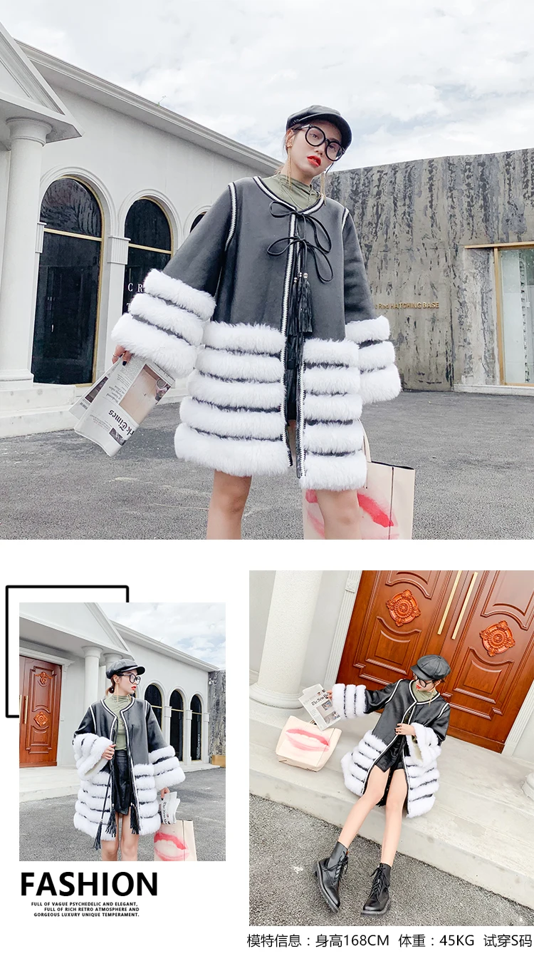 Двустороннее меховое пальто Highstreet, с кисточками, на шнуровке, с расклешенными рукавами, с лисьим мехом, длинное пальто трапециевидной формы, женская зимняя повседневная верхняя одежда