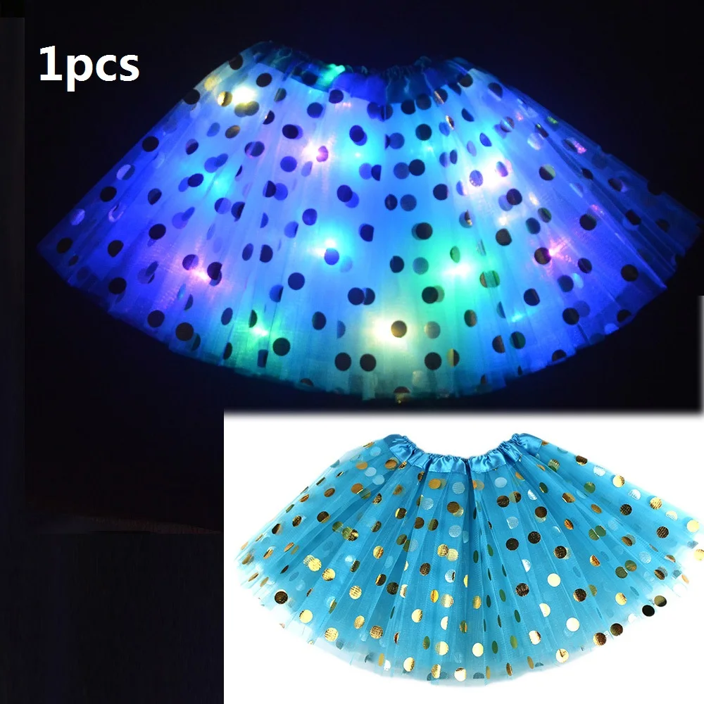 1pcs blue Светодиодный светильник; блестящая детская юбка для девочек; юбка-пачка для танцев; подарок на день рождения; Светодиодный вечерние От 3 до 12 лет на Рождество и год - Цвет: 1pcs blue