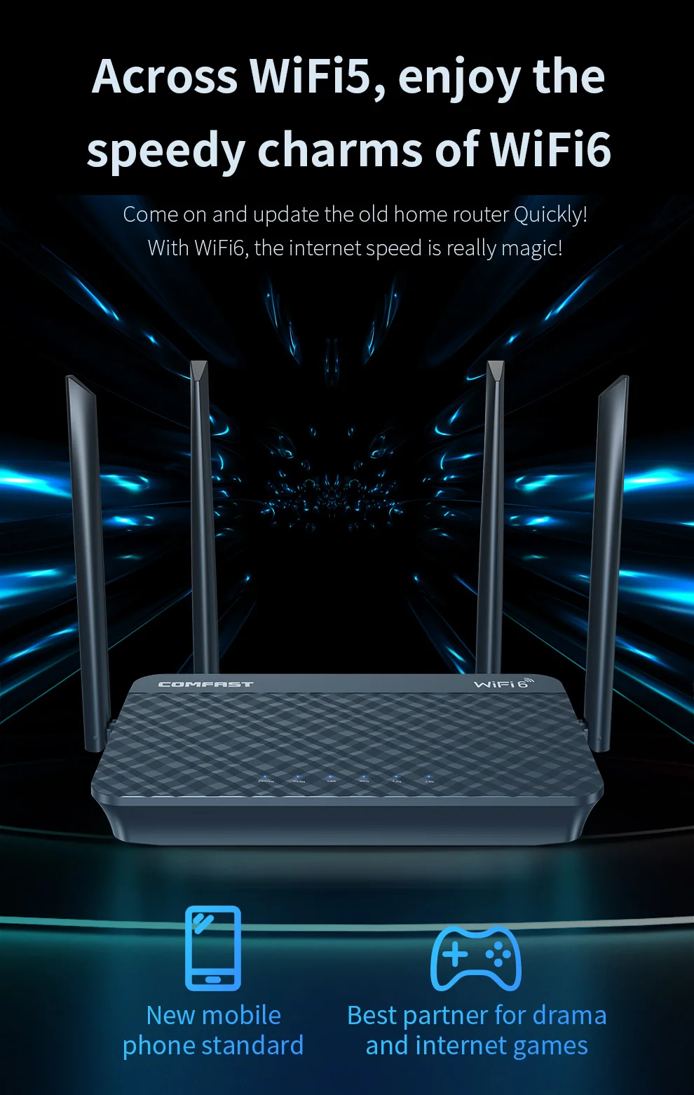 Roteador sem Fio Antenas de Ganho Wifi Malha Gigabit - 5.0ghz Rj45 Wan Lan Inteligente Dupla-faixa Repetidor 4 Alto Wi-fi 6 2.4g 3 Computador e Escritório