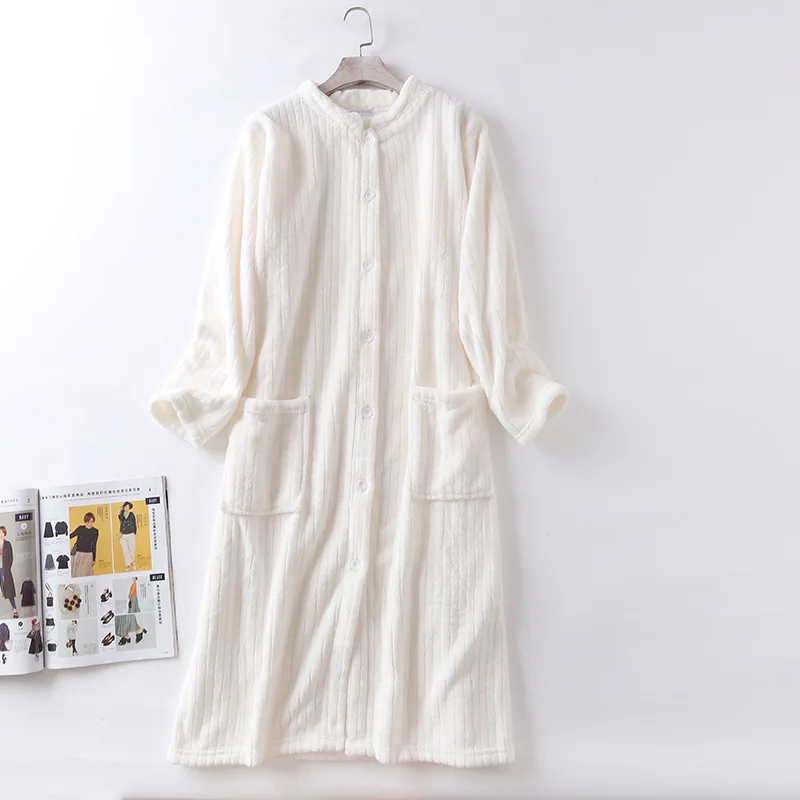 Зимняя утолщенная фланелевая ночная женская ночная сорочка, одноцветная Пижама с круглым вырезом, длинная ночная юбка размера плюс, женские пижамы