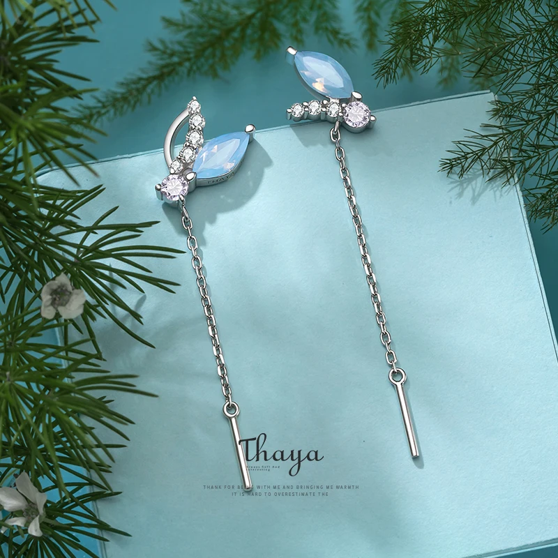 

Thaya Solid Authentic 925 Sterling Silver Flower Earrings Dangle Light Blue Opal Crystal For Women Engagement Gift Fine Jewerlry