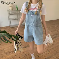 Rompers Women Denim Harajuku Preppy Style Simple Fashion Students Girls Kawaii Chic Straight Playsuits Summer All-match Female