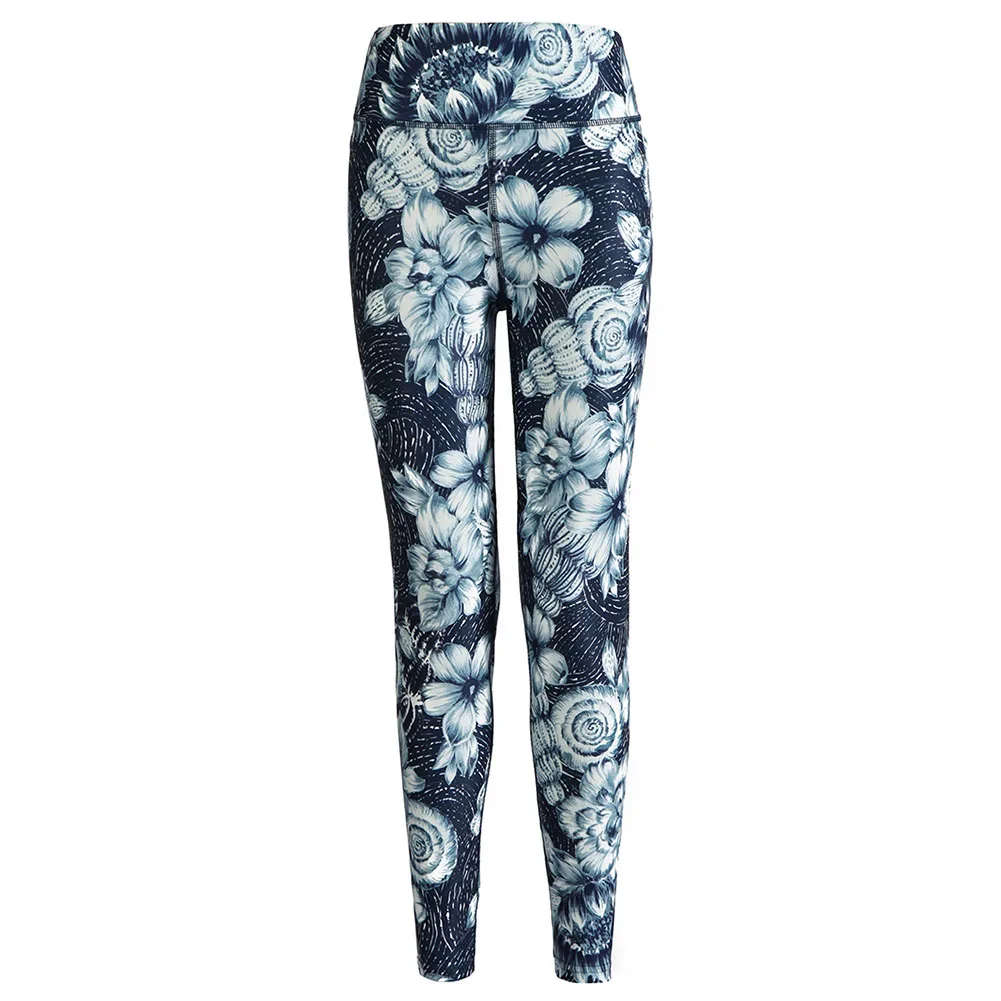 Navy Blue Для женщин животик Управление тренажерные залы штаны для йоги с цветочным принтом лосины для фитнеса с принтом спортивная быстросохнущая тренировки эластичные пуш-ап нейлон Высокая Талия - Цвет: Navy Blue