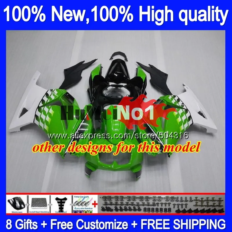 Комплект для KAWASAKI EX250 ZX250 R EX250R 10MC образования легкой пены. 3 ZX EX 250 250R ZX250R 2008 2009 2010 2011 2012 08 09, 10, 11, 12, зеленого и белого цветов обтекатель