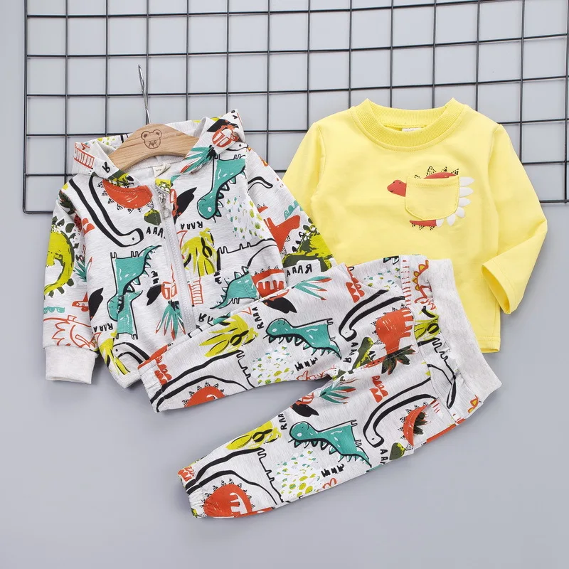 

2020 New Style Spring And Autumn Korean-style Casual Cartoon Dinosaur Three-piece Set 0-4-Year-Old Treasure bao tong Set Fashion