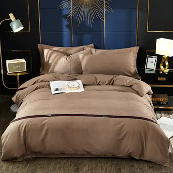 

Luxury cotton Sanding Bedding Set Classic coffee color Bed Set Duvet Cover Set Folded edge Bed Sheet Pillowcases Queen King size