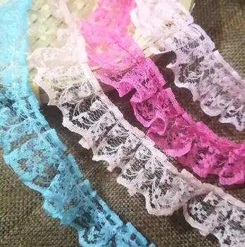 

1M Pleated Tulle Lace Ribbon Blue Lace Fabric Trim 2.5cm Sewing White Black Purple Guipure Lace Fabric Dress Decor Crafts YU19