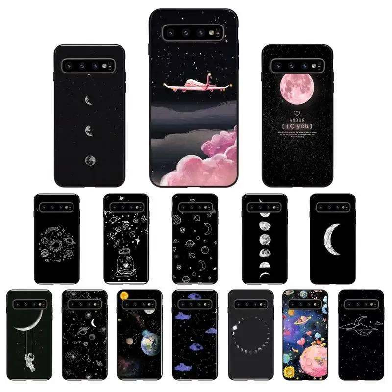 Nero Con White Moon Stars Space Custodia Per Telefono Astronauta Per Samsung Galaxy S23 S22 S20Plus S20 Ultra S20 S10 S9 Plus S21 S5