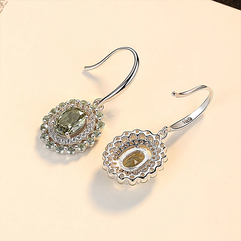 DOTEFFIL Olive Green Topaz Diamond Jewelry Set Ring/Earring/Necklace 925 Silver For Women Gift Fashion Wedding Fine Jewelry