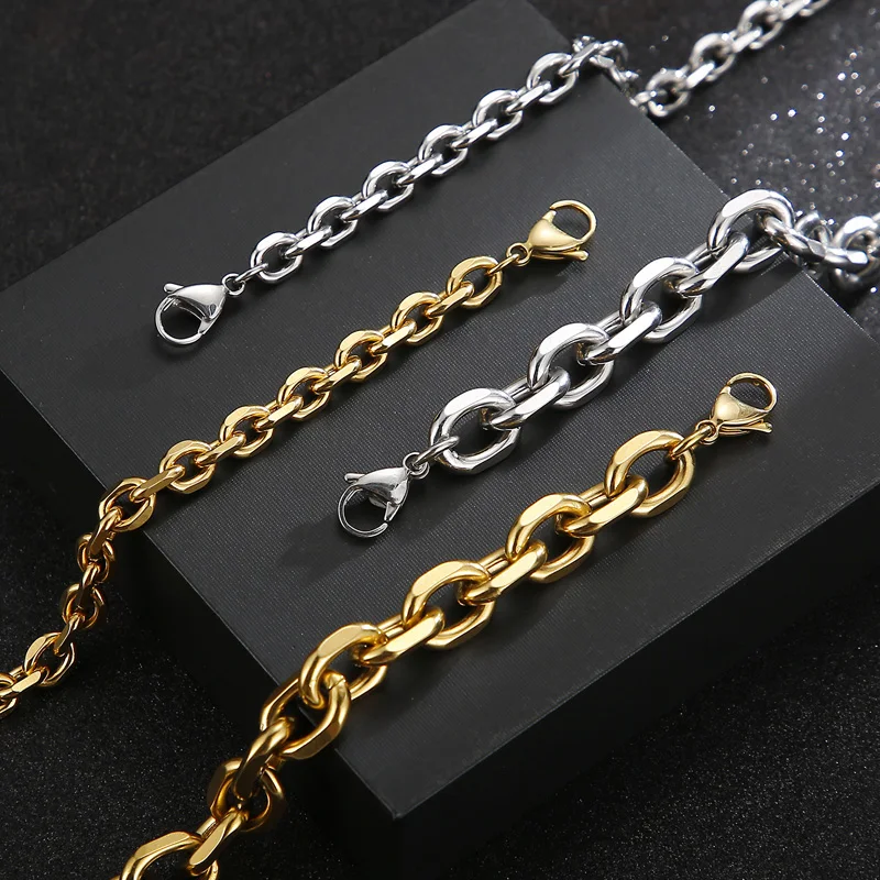 Herren-Halsketten, Ketten, Edelstahl, Gold, Silber, Farbe, Halskette für Männer und Frauen, Rolo-Schmuck, 2/3/4,5/6/7/9/10 mm Breite – Detail 11