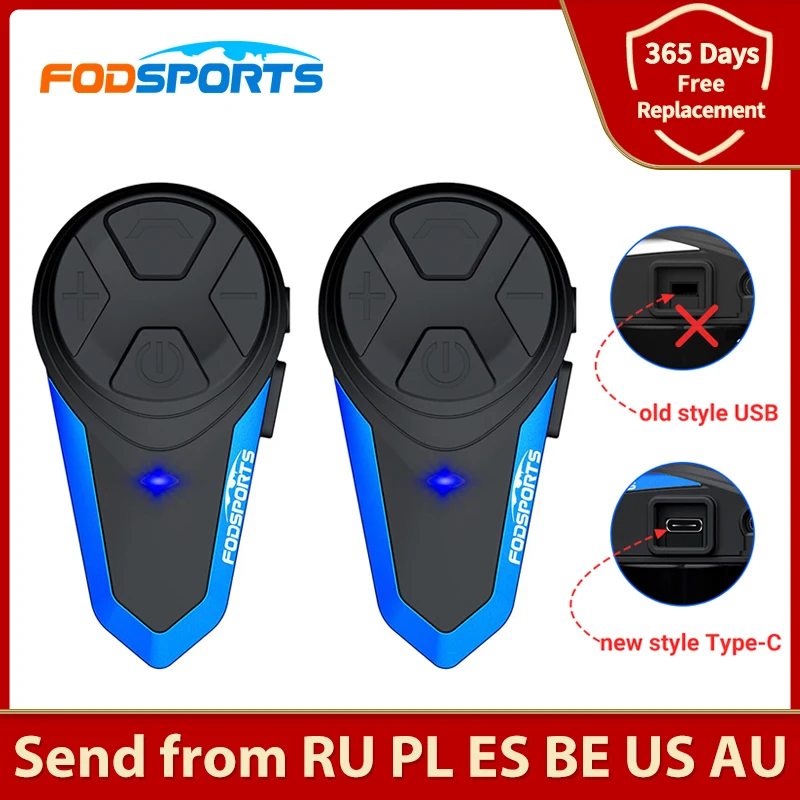 US $85.99 Fodsports 2 pcs BTS3 Motorcycle Helmet Intercom Moto Helmet Bluetooth Headset Intercomunicador Waterproof BT Interphone FM