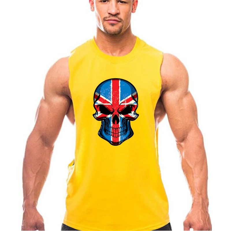 Muscleguys бренд Для мужчин майка Bodybuiding и Фитнес Костюмы с низким вырезом сбоку отверстия руки хлопковая Спортивная одежда для детей летняя спортивная майка - Цвет: Цвет: желтый