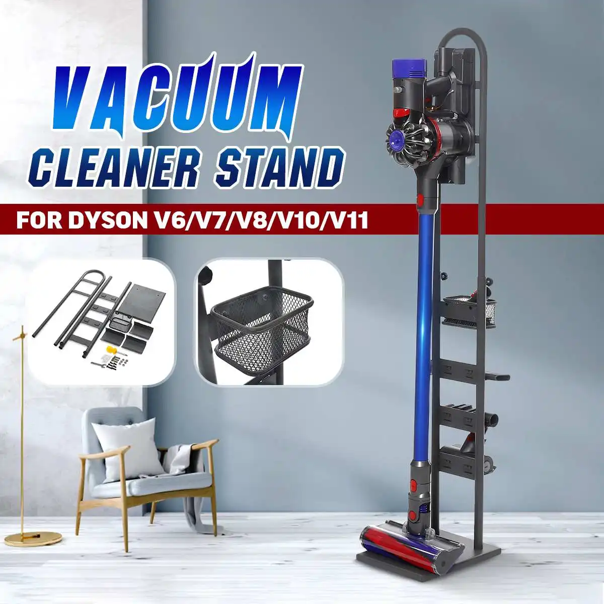 For Dyson V11 V10 V8 V7 V6 Vacuum Cleaner Freestanding Stick Vacuum Cleaner Stable Metal Storage Floor Stand Rack Home Organizer