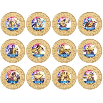 

Saint Seiya Signs of The Zodiac Gold Plated Commemorative Coin Set with Coin Holder Japan Anime Challenge Coin Gift for Boys Men