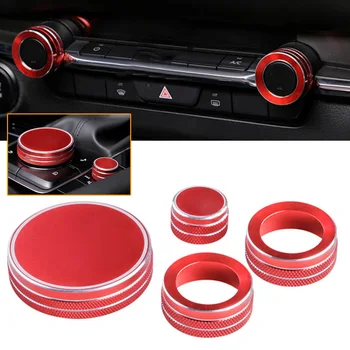 

4PCS Red Interior Center Console Air Condition Knob Button Circle Decor Cover Trim Aluminum Alloy Set Car Style