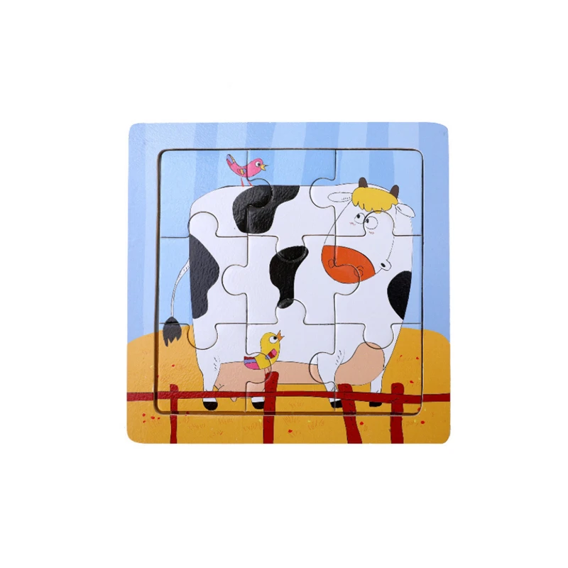 cow Деревянные детские головоломки раннее образование обучающая игрушка мультфильм 3D шаблон, чтобы дать детям лучшее образование подарок - Цвет: cow