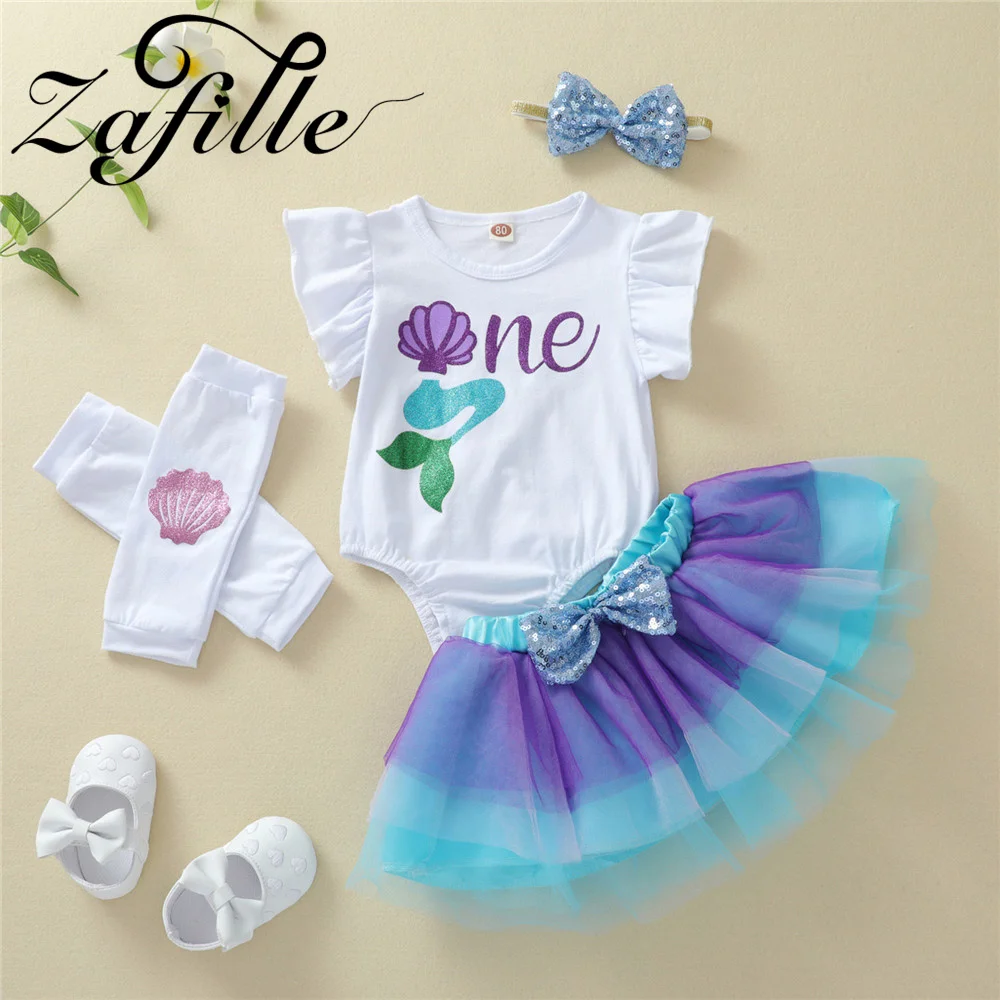 ZAFILLE Birthday Baby Girls Set Letter Printed Bodysuit+Princess Dress Party Kids Toddler Costume Sweet Children Girls Clothing stylish baby clothing set