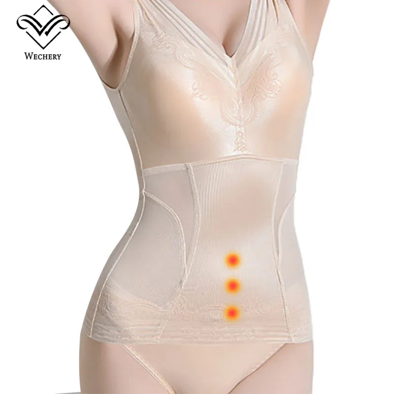 Wechery Posture Corrective Shaper Tops Waist Slim Shapewear Body Modeling Shapers Lingerie Women Sexy Bust Push Up Pads M-3XL