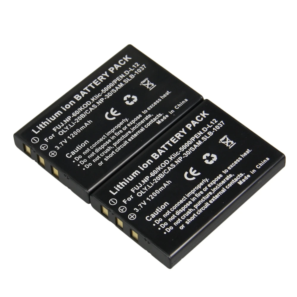 DuraPro 2 шт 1200mAh NP-60 батарея+ USB двойное зарядное устройство для samsung SLB-1037 для Fujifilm NP-60 Kodak KLIC-5000 для Olympus Li-20B