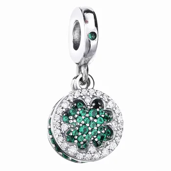 

New 925 Sterling Silver Charm Dazzling Lucky Four-leaf Clover With Green Crystal Pendant Beads Fit Bracelet Diy Jewelry
