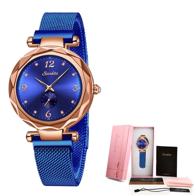 Montre Femme 2019SUNKTA женские часы, женские кварцевые часы, сетчатый магнит, женские часы-браслет, женские часы, Relogio Feminino+ коробка - Цвет: All blue