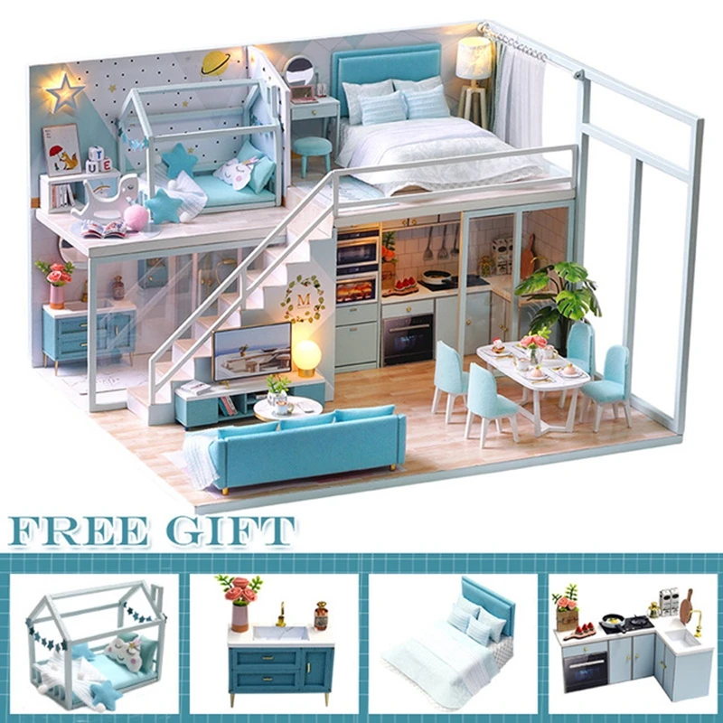 DIY DollHouse with Dust Cover Doll House Miniature Dollhouse Furniture Toys for Children New Year Christmas Gift Casa tc2