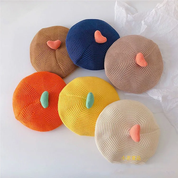 super cute love pumpkin caps baby hats knitted beret toddler painter hat Keep warm suggest for girl under 3 years pacifier for baby