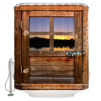 

Wooden Door Shower Curtain Bathroom Decorative Fabric Waterproof Shower Curtain