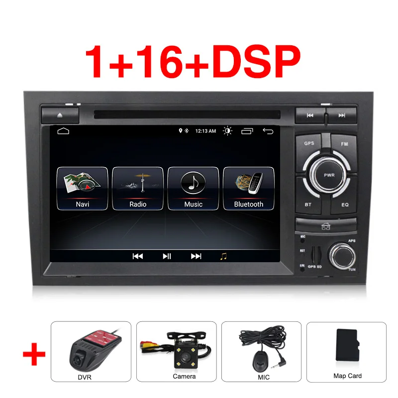 NaviFly DSP Android 9 четырехъядерный автомобильный Радио мультимедийный плеер для Audi A4 S4 RS4 2002-2008 с dvd gps функция зеркального соединения 2 Din - Цвет: 1G Add Camera DVR