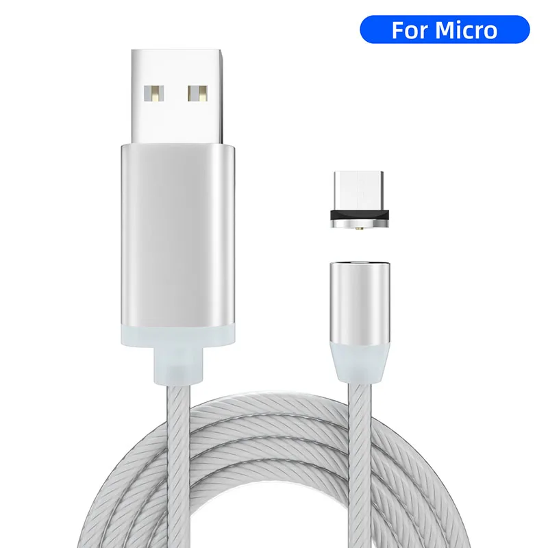 Светодиодный светящийся Магнитный зарядный кабель usb type C Micro usb зарядный кабель для iPhone XS MAX 8 samsung Xiaomi зарядный провод шнур - Цвет: For Micro Colorful