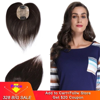 

100% Human Hair Silk Base Top Hairpiece For Women Clip In Crown Topper Hand-made Toppee Hair Top Piece Thinning Hair