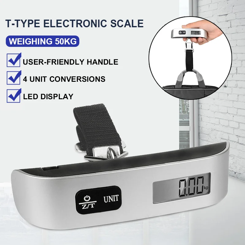 Weight Scale Kitchen LCD Digital Weight Scale Hanging Luggage Scale 50kg Durable Travel Bar Hand-Held Home Suitcase