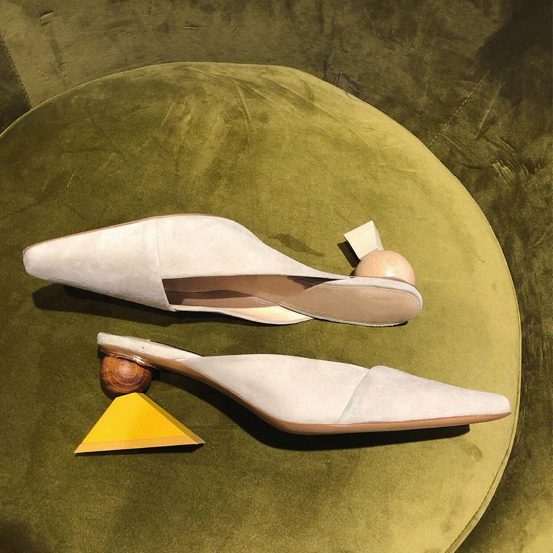 Женские замшевые мюли на блочном каблуке асимметричные шлепанцы с квадратным