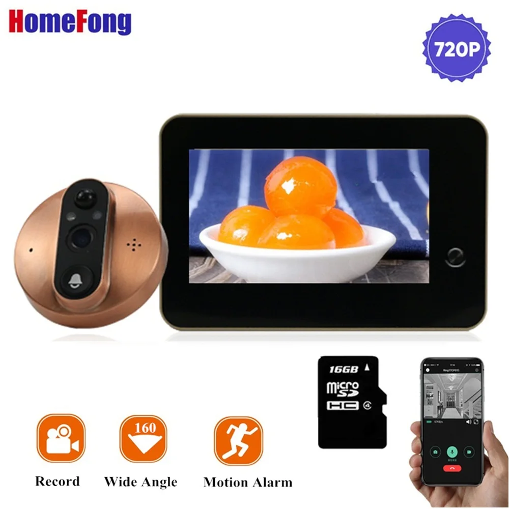 

Homefong 4.3 inch Wifi Peephole Camera Door Viewer Wireless Doorbell USB Charge SD Card Motion Recording Day Nigtht Wide Angle