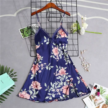 

Bottom dress sexy nightwear summer with chest pad nightdress feminine lace print camisole comfortable ночнушка женская new 2020