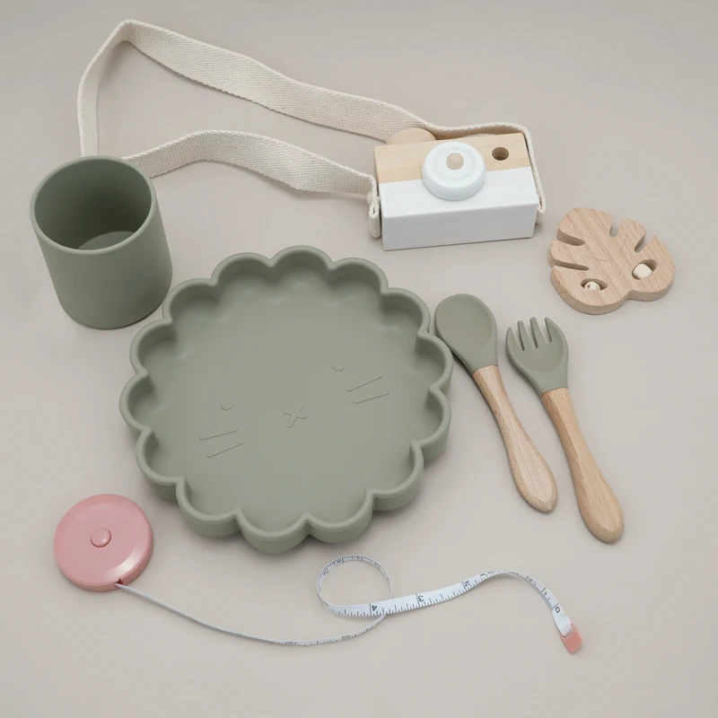 Hot Sale BPA Free Children's Tableware Oval Lace Cute Food Plates Waterproof Bowl Plates Solid Color Spoon Fork Set Baby Stuff 5