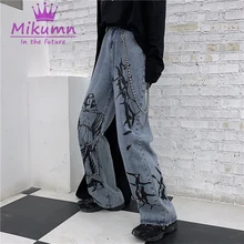 Харадзюку брюки унисекс с рисунком джинсы осенние женские свободные с высокой талией Длинные прямые джинсовые штаны хип-хоп Уличная одежда