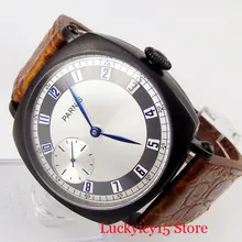 PARNIS мода 44 мм PVD покрытие квадратная коробка серебряный циферблат 6497 ручная намотка Механические Мужские наручные часы