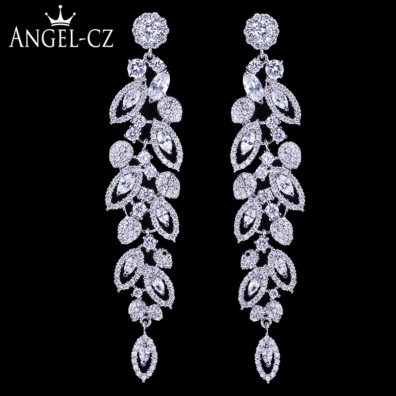 

ANEGLCZ Statement CZ Jewelry Elegant Marquise AAA Cubic Zirconia Super Long Dangle Bridal Wedding Drop Earrings For Women AE184