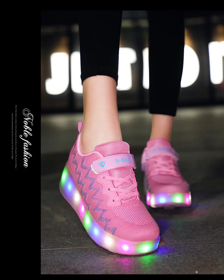 Size 28-40 LED Glowing Roller Skate Shoes with Lights for Children Boys USB Charged Luminous Sneakers on Double Wheels Kid Girls
